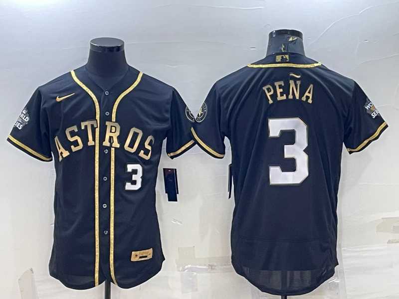 Men%27s Houston Astros #3 Jeremy Pena Number Black Gold 2022 World Series Stitched Flex Base Nike Jersey->houston astros->MLB Jersey